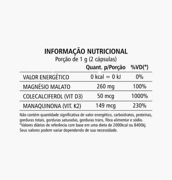 Magnésio Malato (IN) Magnésio Malato Vit D3 + Vit K2 500mg – 60 cápsulas